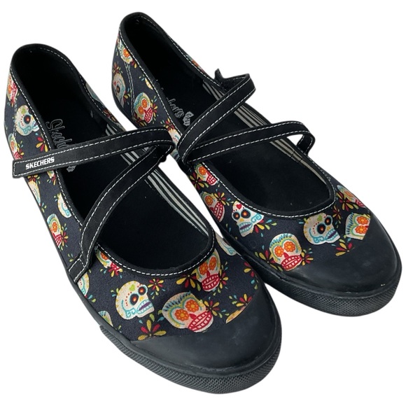 Skechers Halloween Skull Dia De Los Muertos Sneakers Flats Womens Size 11 - Picture 1 of 9